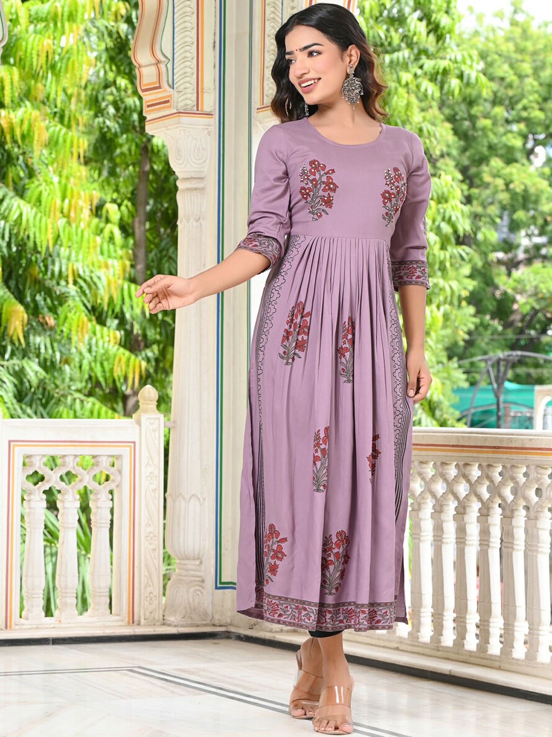 

Ayan Printed Flared Sleeves Anarkali Kurta, Grey