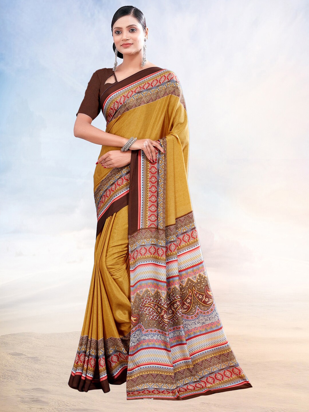 

Kasak Ethnic Motifs Printed Saree, Mustard