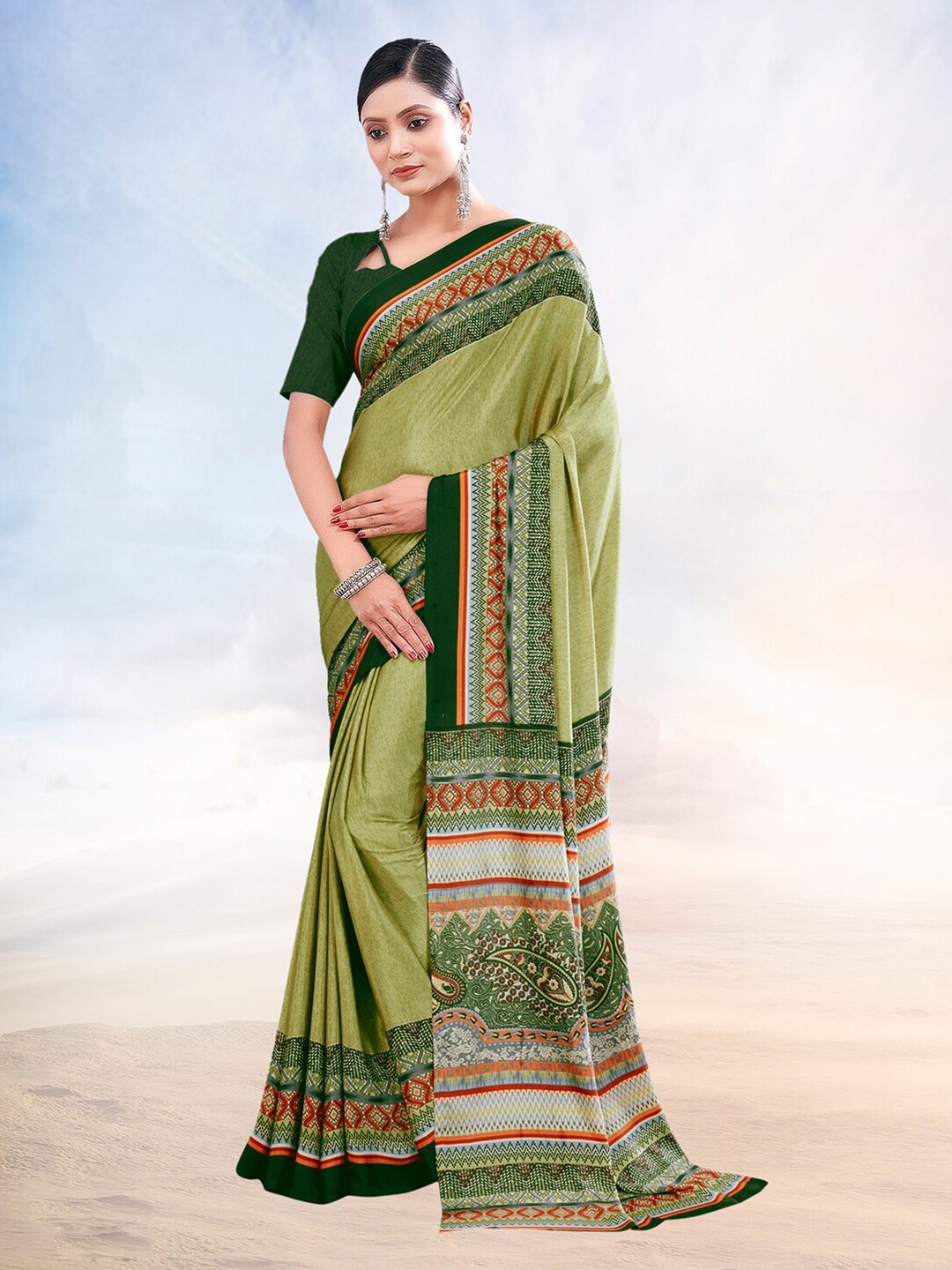 

Kasak Ethnic Motifs Printed Saree, Green