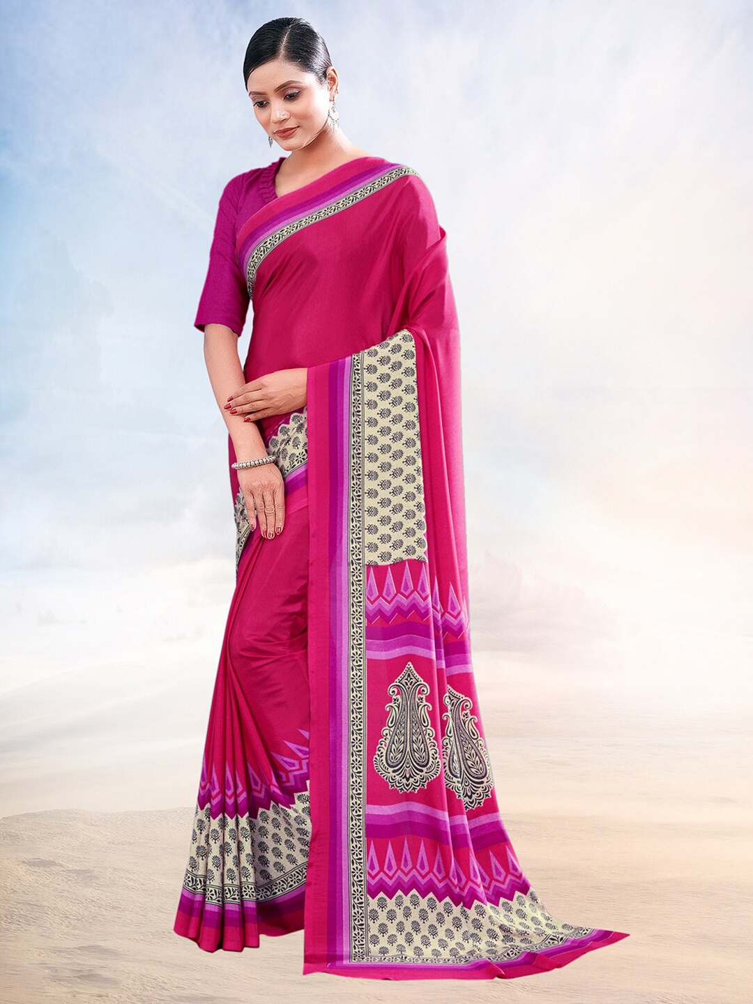 

Kasak Ethnic Motifs Printed Saree, Pink