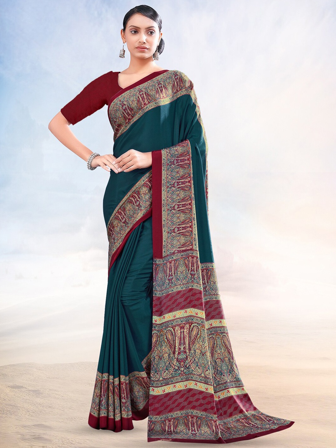 

Kasak Ethnic Motifs Printed Saree, Green