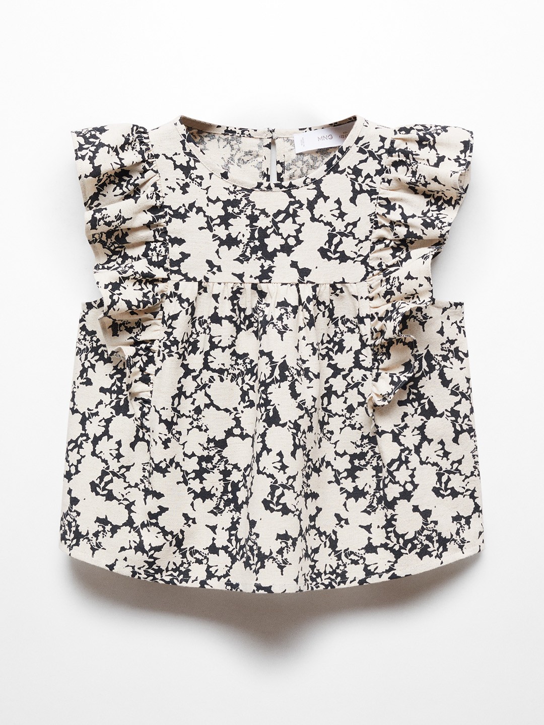 

Mango Kids Girls Floral Print Ruffled Cotton Linen Top, Black
