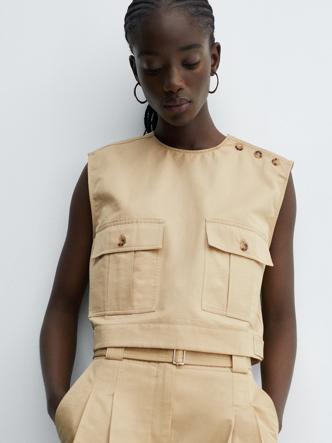 

MANGO Cotton Crop Top, Beige