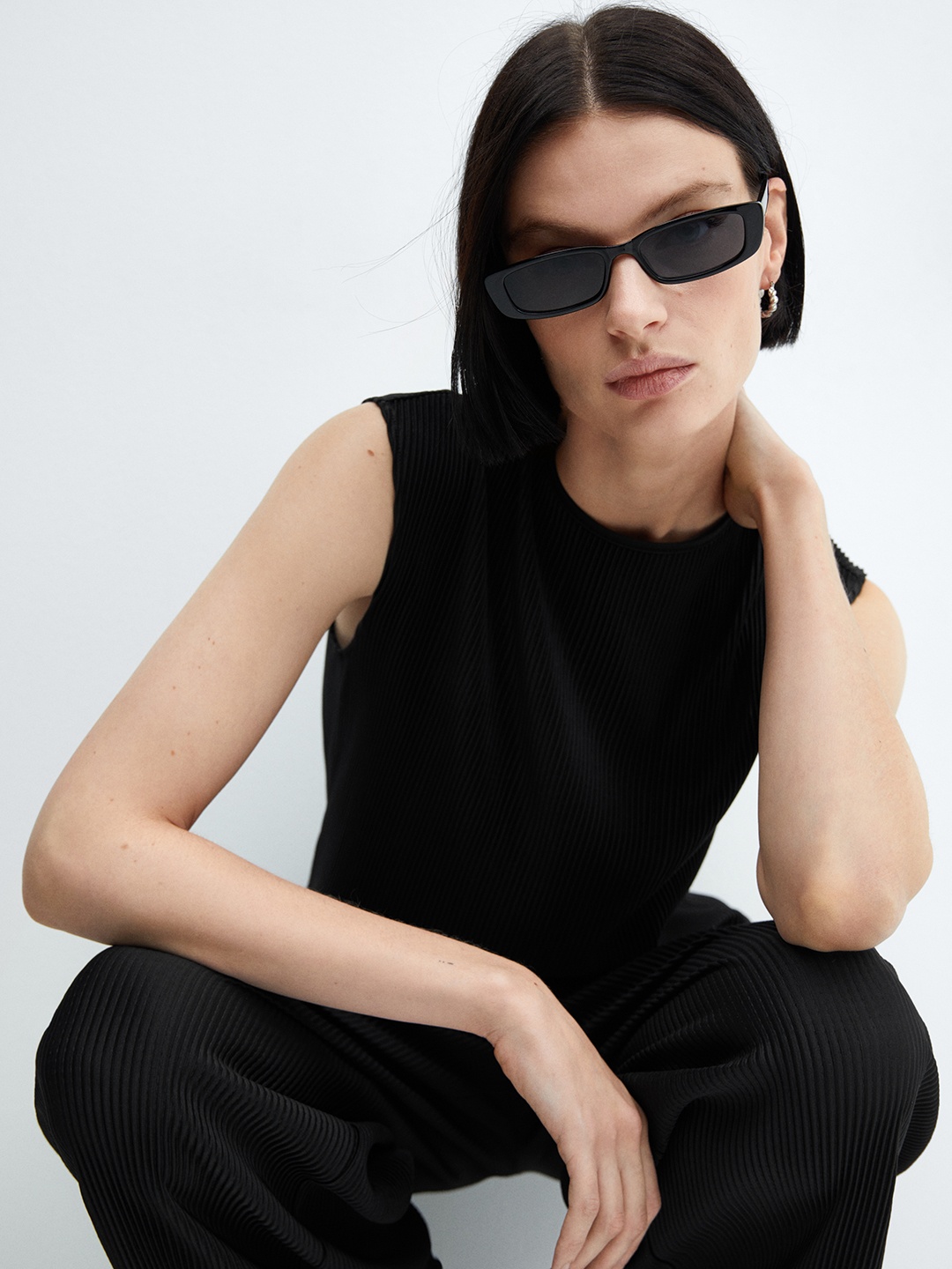 

MANGO Longline Top, Black