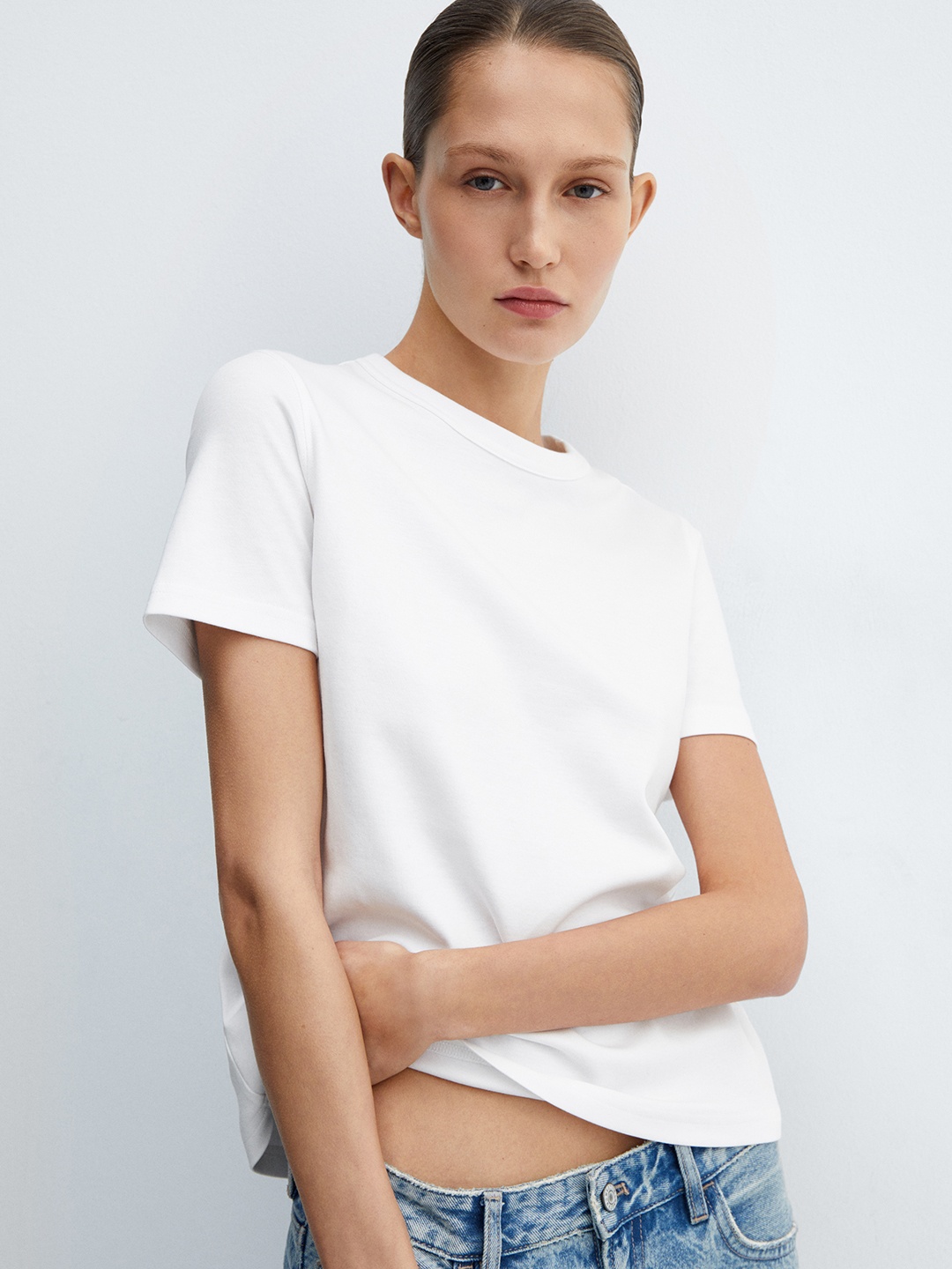 

MANGO Women Pure Cotton T-shirt, White