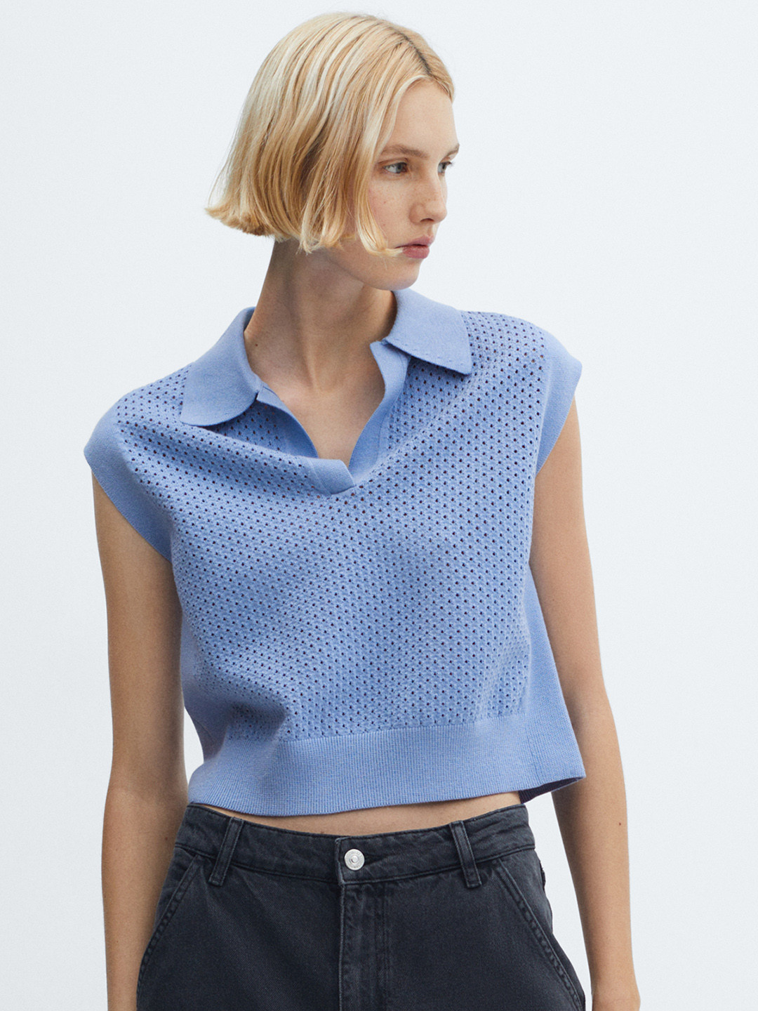 

MANGO Extended Sleeves Crop Top, Blue