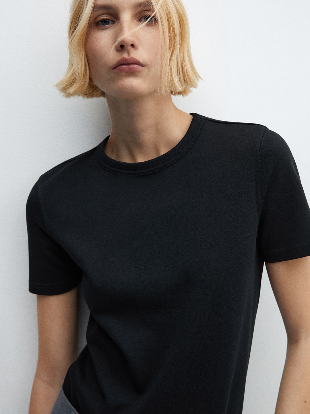 

MANGO Pure Cotton T-shirt, Black
