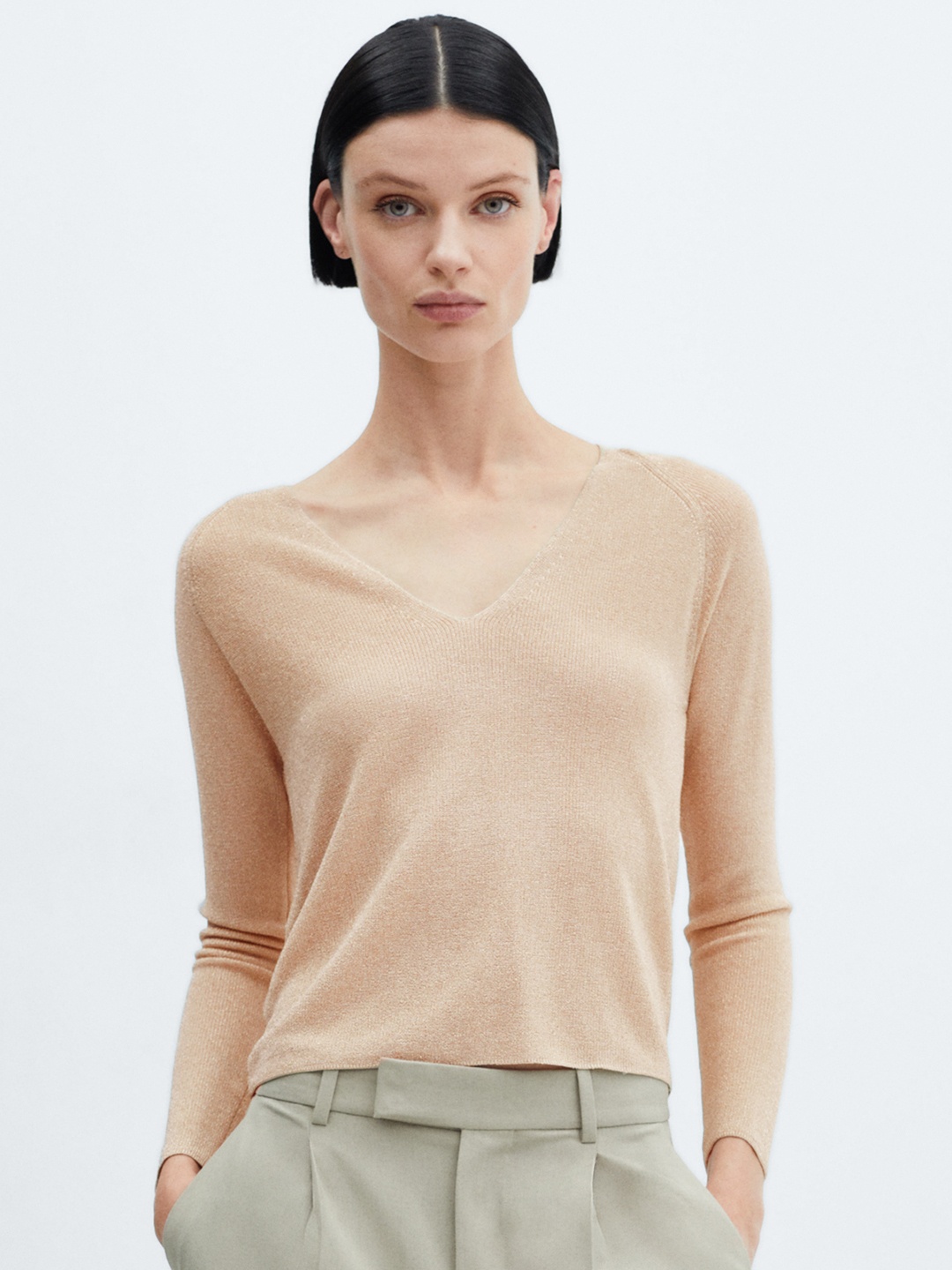 

MANGO Self Design Top, Nude