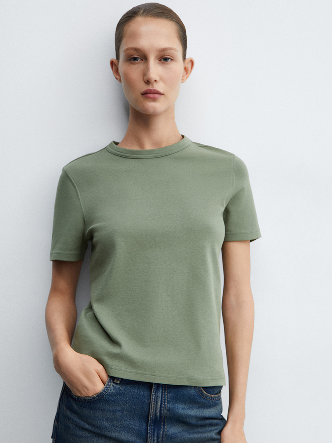 

MANGO Pure Cotton T-shirt, Green