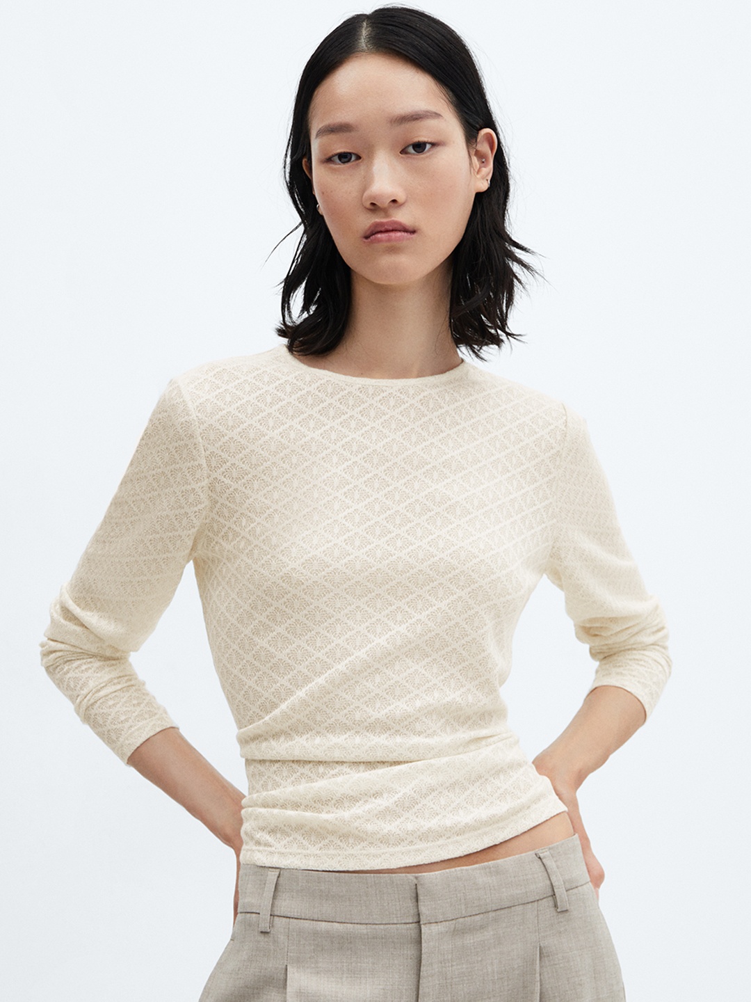 

MANGO Self Design Top, Off white