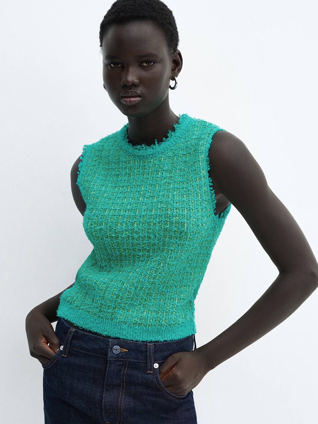 

MANGO Self Design Top, Green