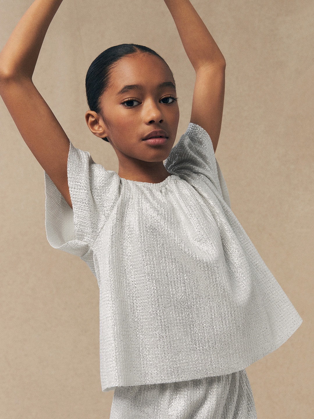 

Mango Kids Girls Textured Shiny Top, Grey
