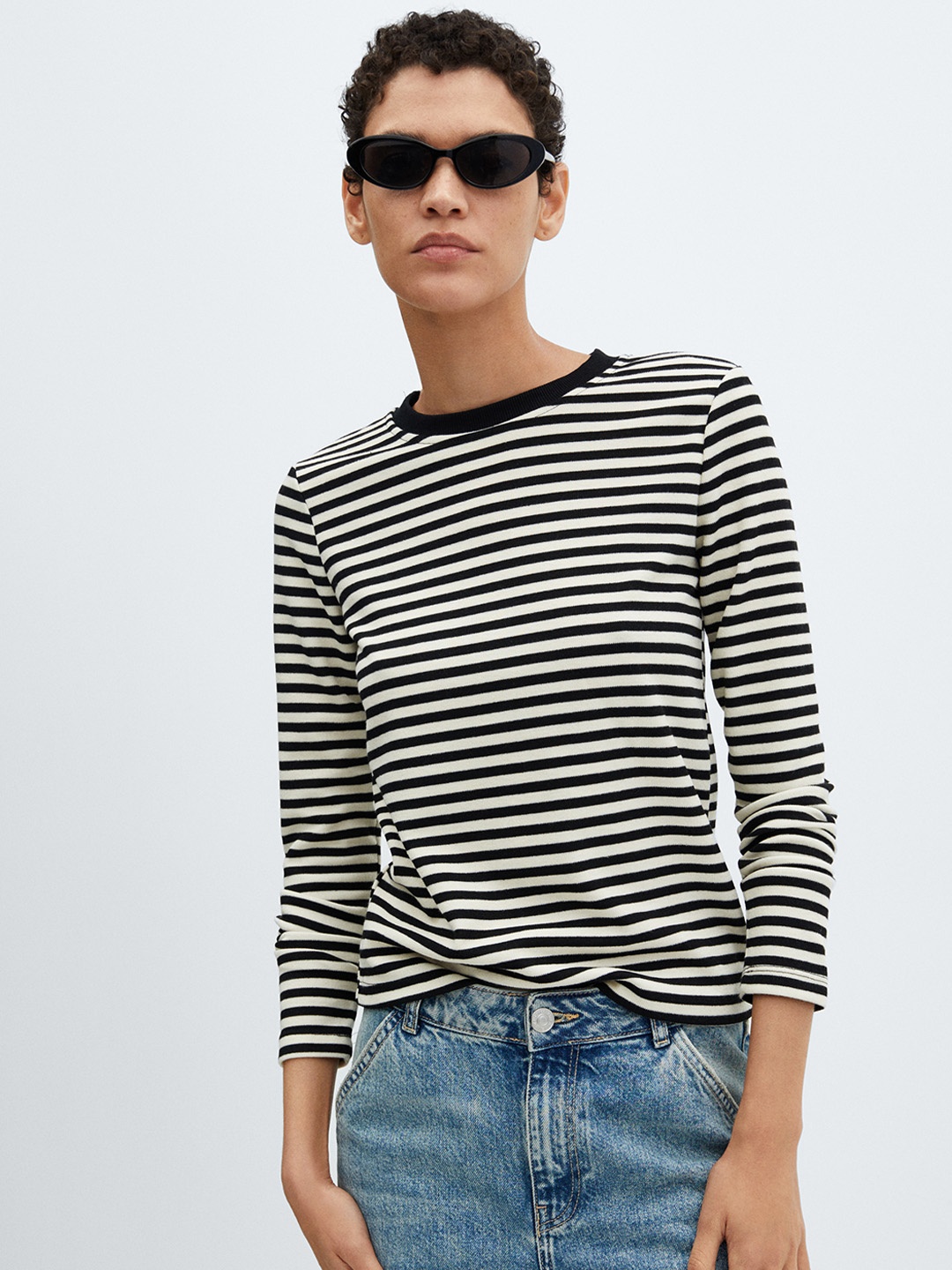 

MANGO Women Striped T-shirt, White