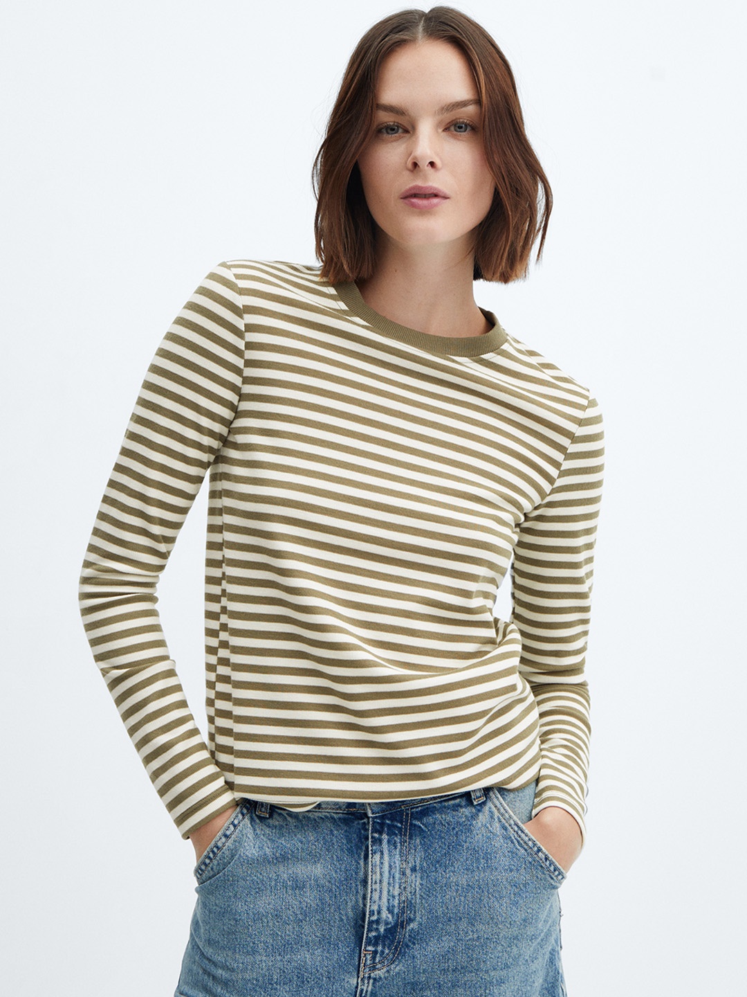 

MANGO Full Sleeves Striped T-shirt, White