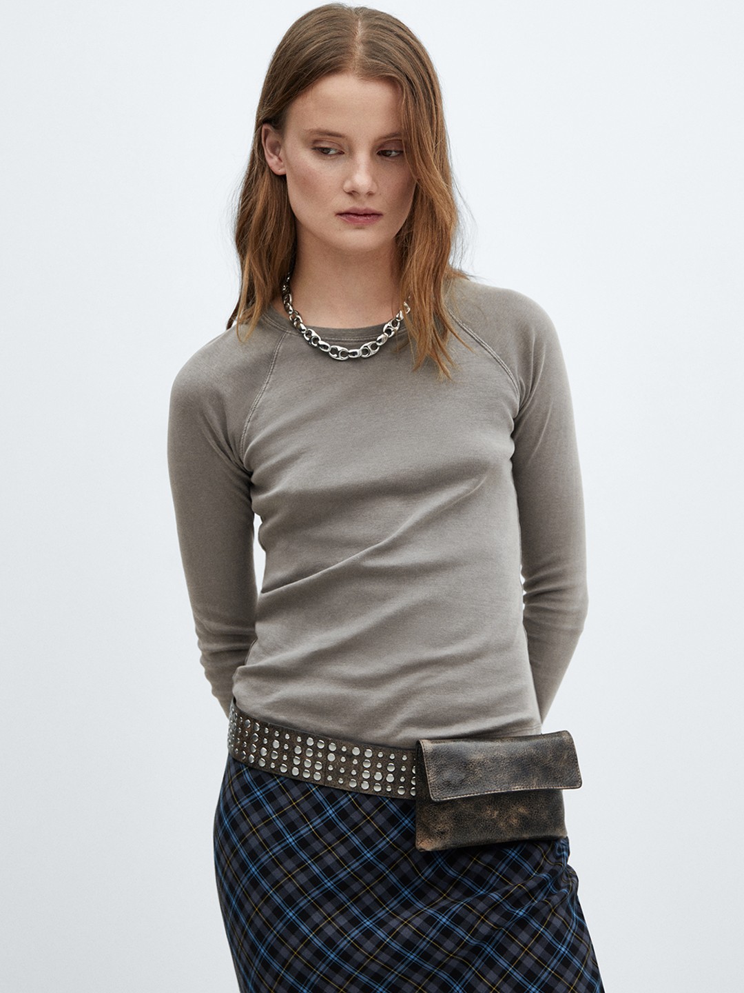 

MANGO Pure Cotton T-shirt, Grey melange