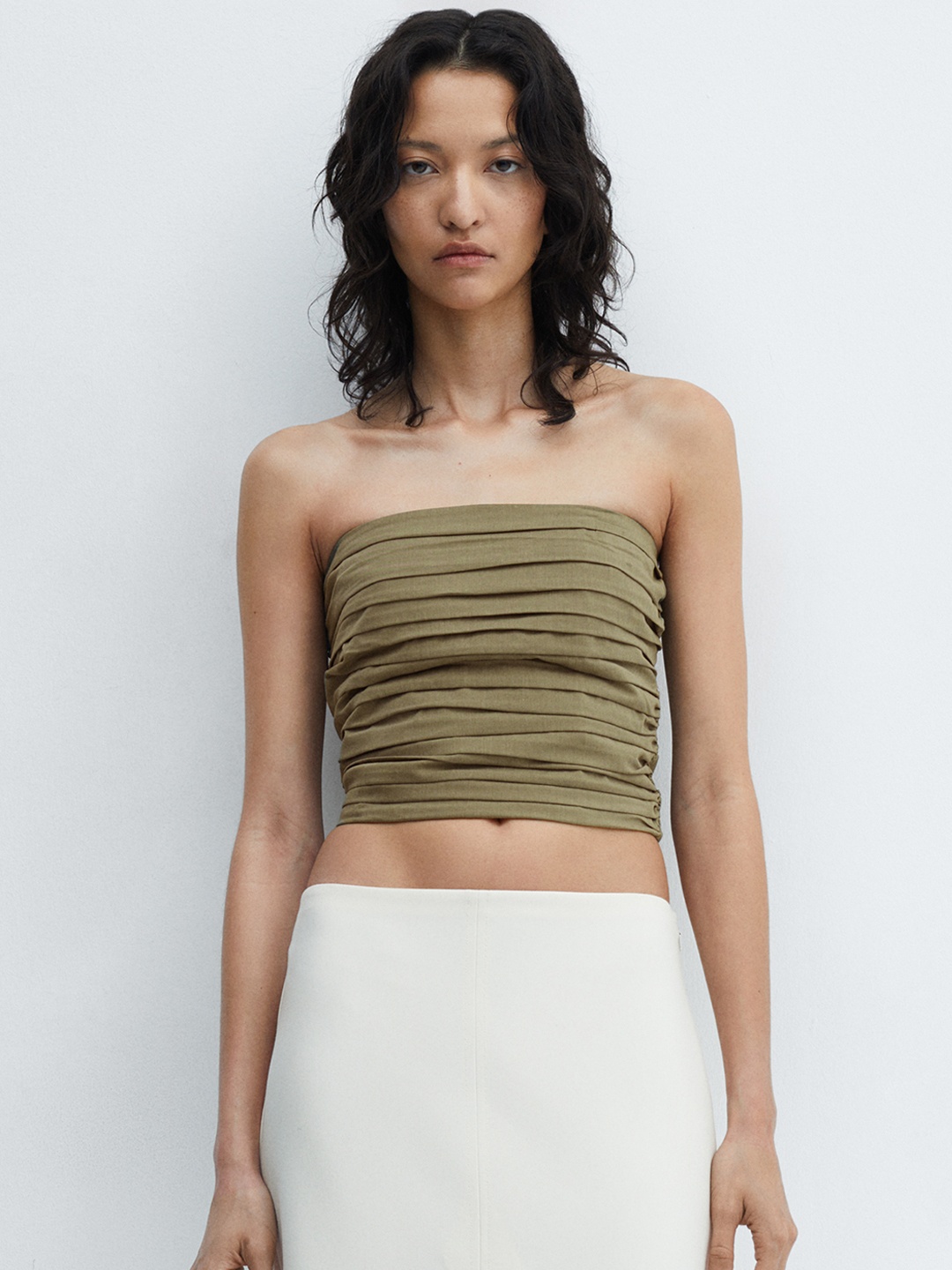 

MANGO Tube Crop Top, Olive