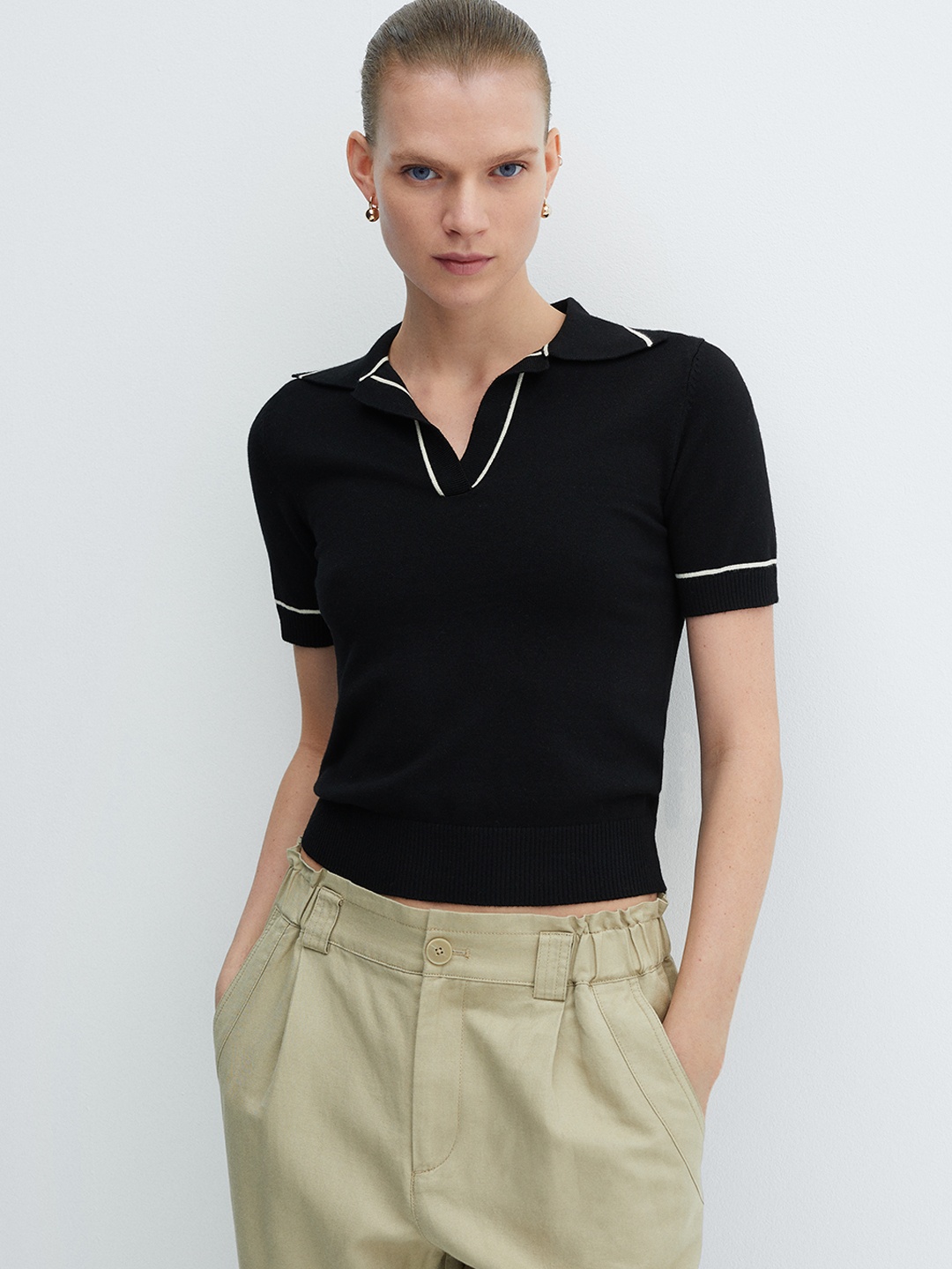 

MANGO Polo Neck Short Sleeves Top, Black