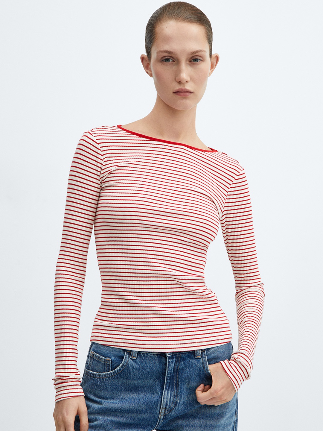 

MANGO Striped T-shirt, Red