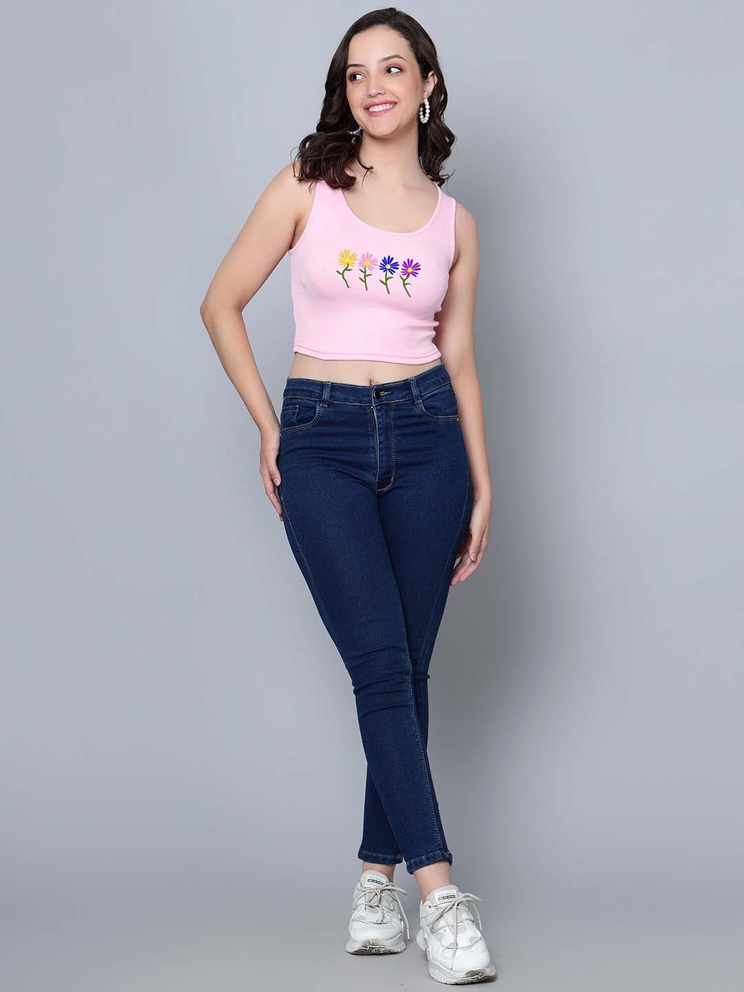 

Fashion And Youth Printed Round Neck Tank Crop Top, Pink