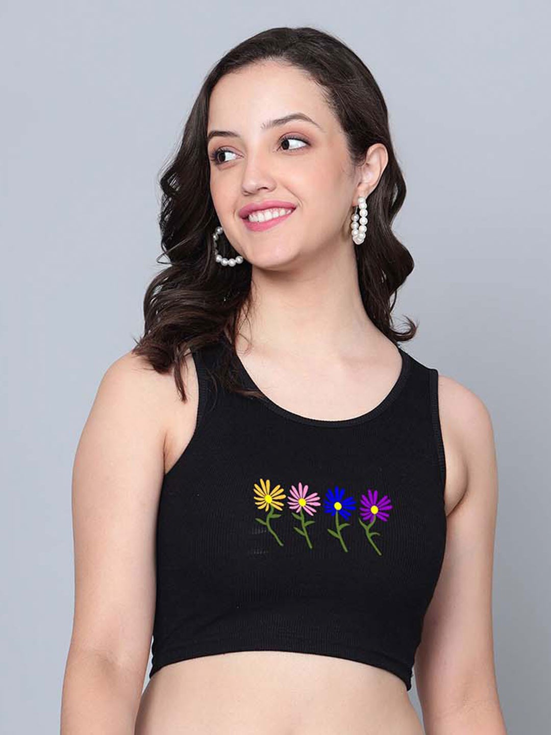 

Fashion And Youth Cotton Round Neck Sleeveless Crop Fitted Casual Top, Black
