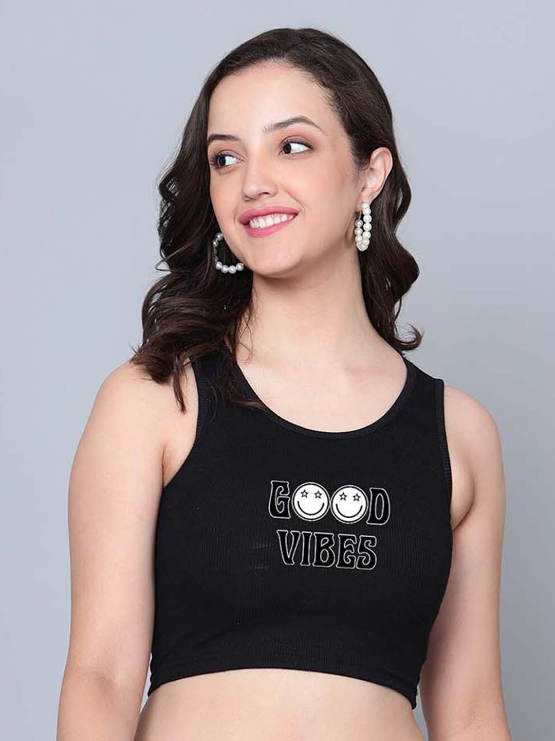 

Fashion And Youth Graphic Printed Round Neck Sleeveless Tank Top, Black
