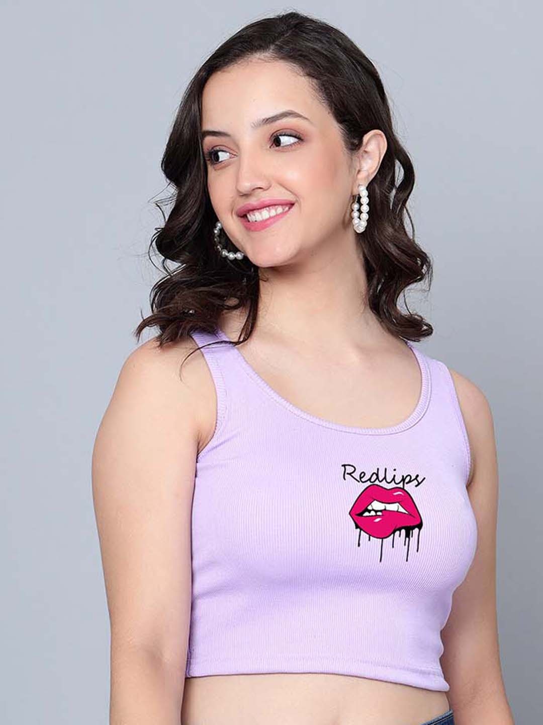 

Fashion And Youth Cotton Round Neck Sleeveless Crop Fitted Casual Top, Lavender