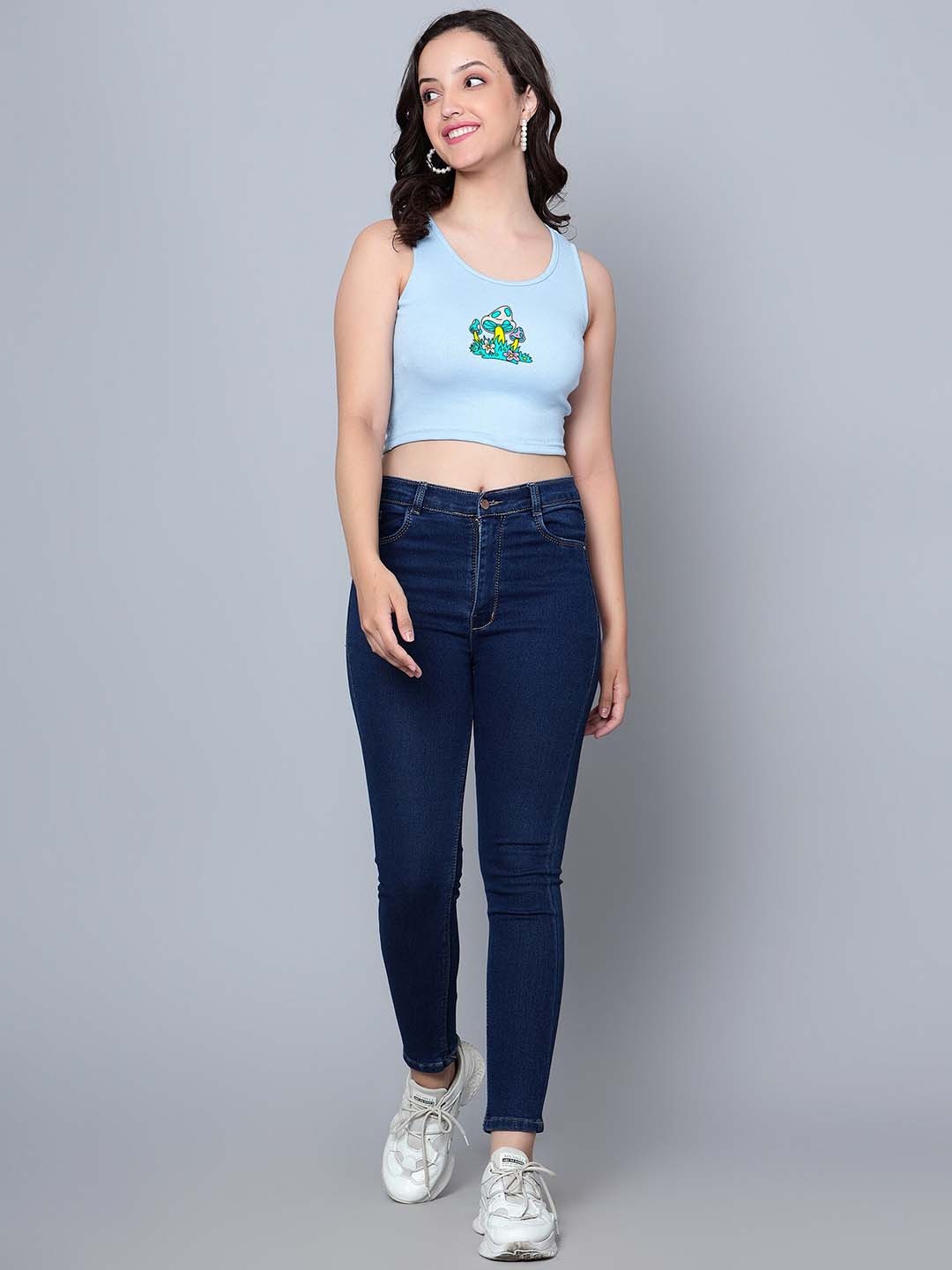 

Fashion And Youth Typography Printed Fitted Crop Top, Turquoise blue