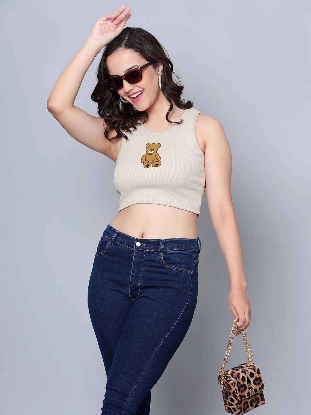 

Fashion And Youth Teddy Printed Crop Top, Beige