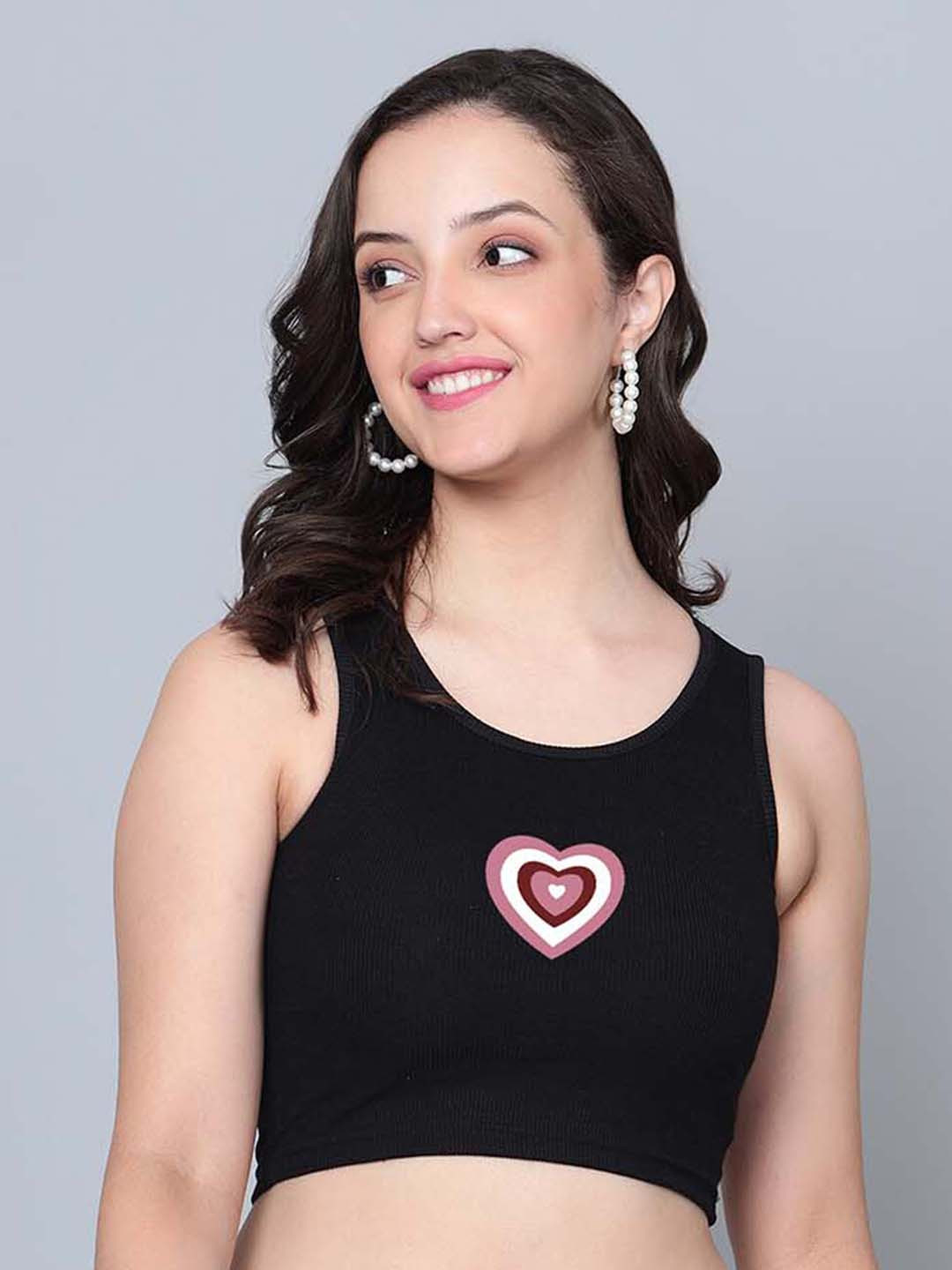 

Fashion And Youth Graphic Printed Round Neck Tank Crop Top, Black