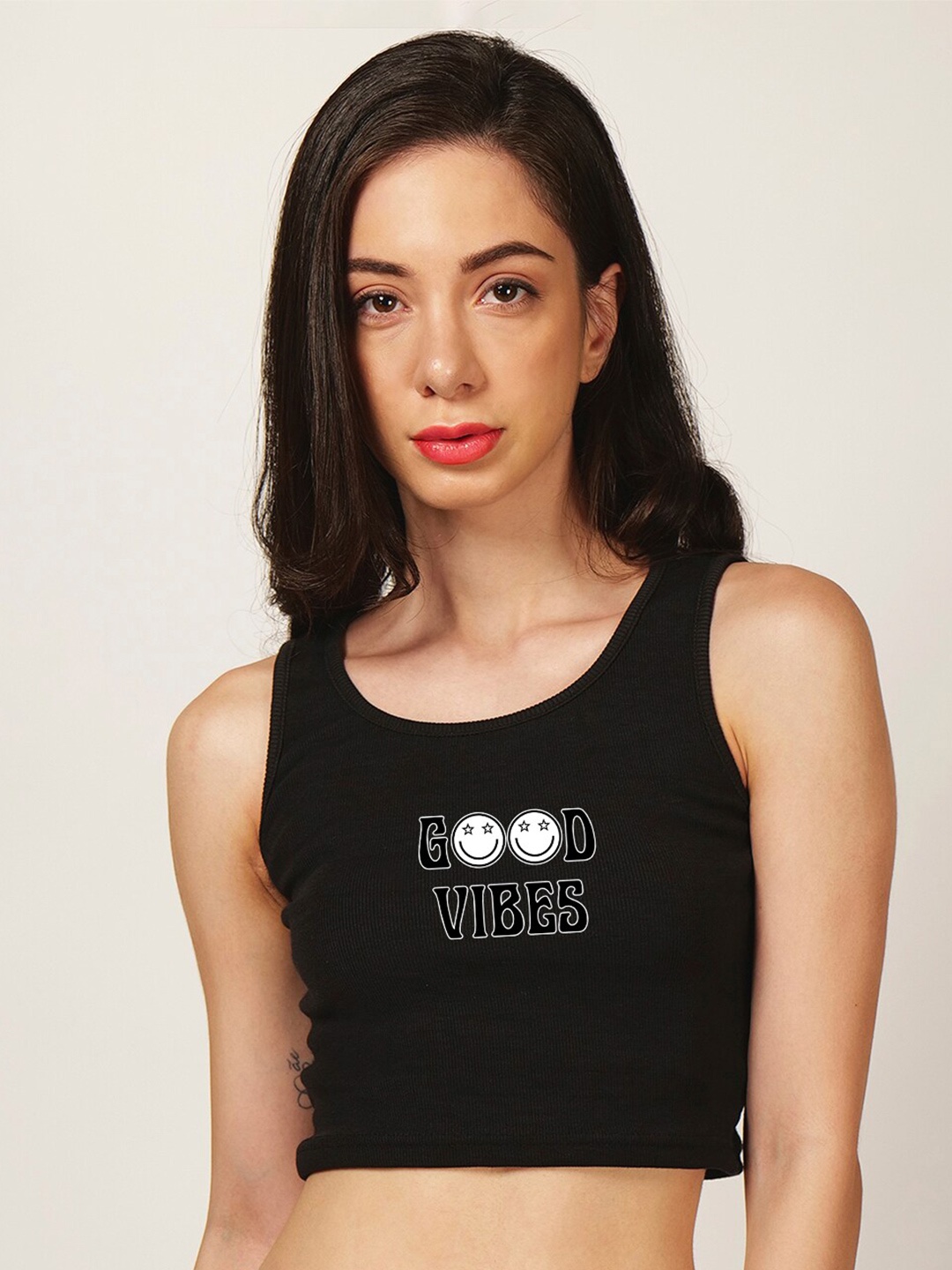 

Fashion And Youth Printed Crop Tank Top, Black