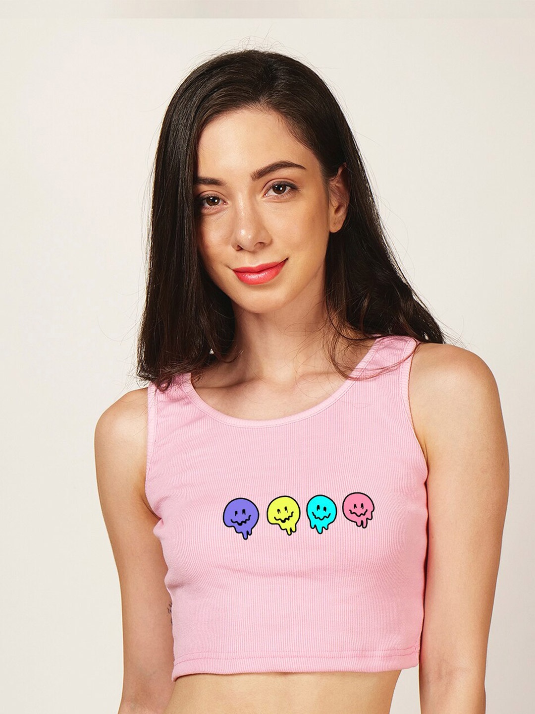 

Fashion And Youth Graphic Printed Fitted Crop Top, Pink