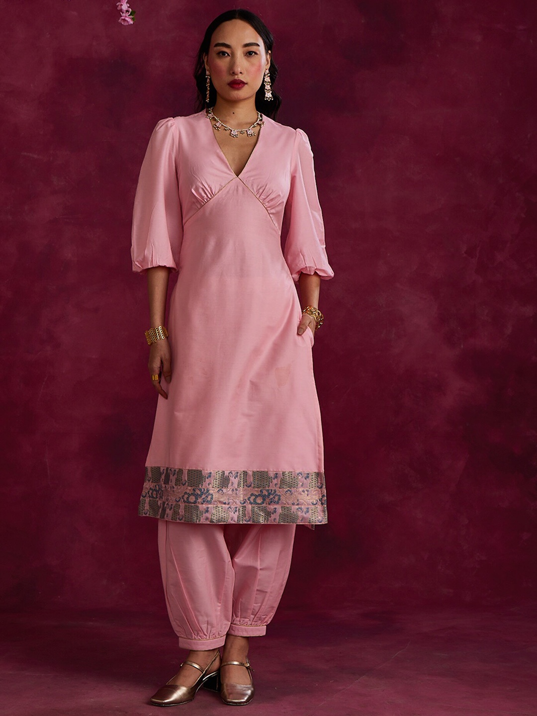 Abhishti Women Floral Regular Kurta with Salwar, Pink