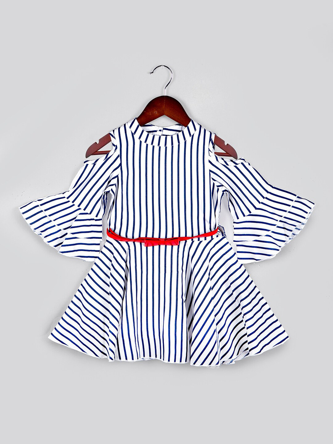 

BAESD Girls Striped Bell Sleeve Layered Fit & Flare Dress, White