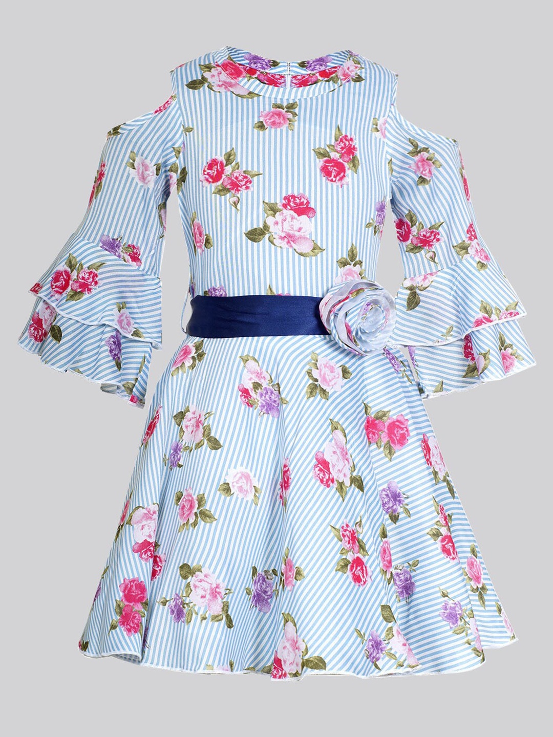 

BAESD Girls Floral Printed Cold-Shoulder Fit & Flare Casual Dress, Blue