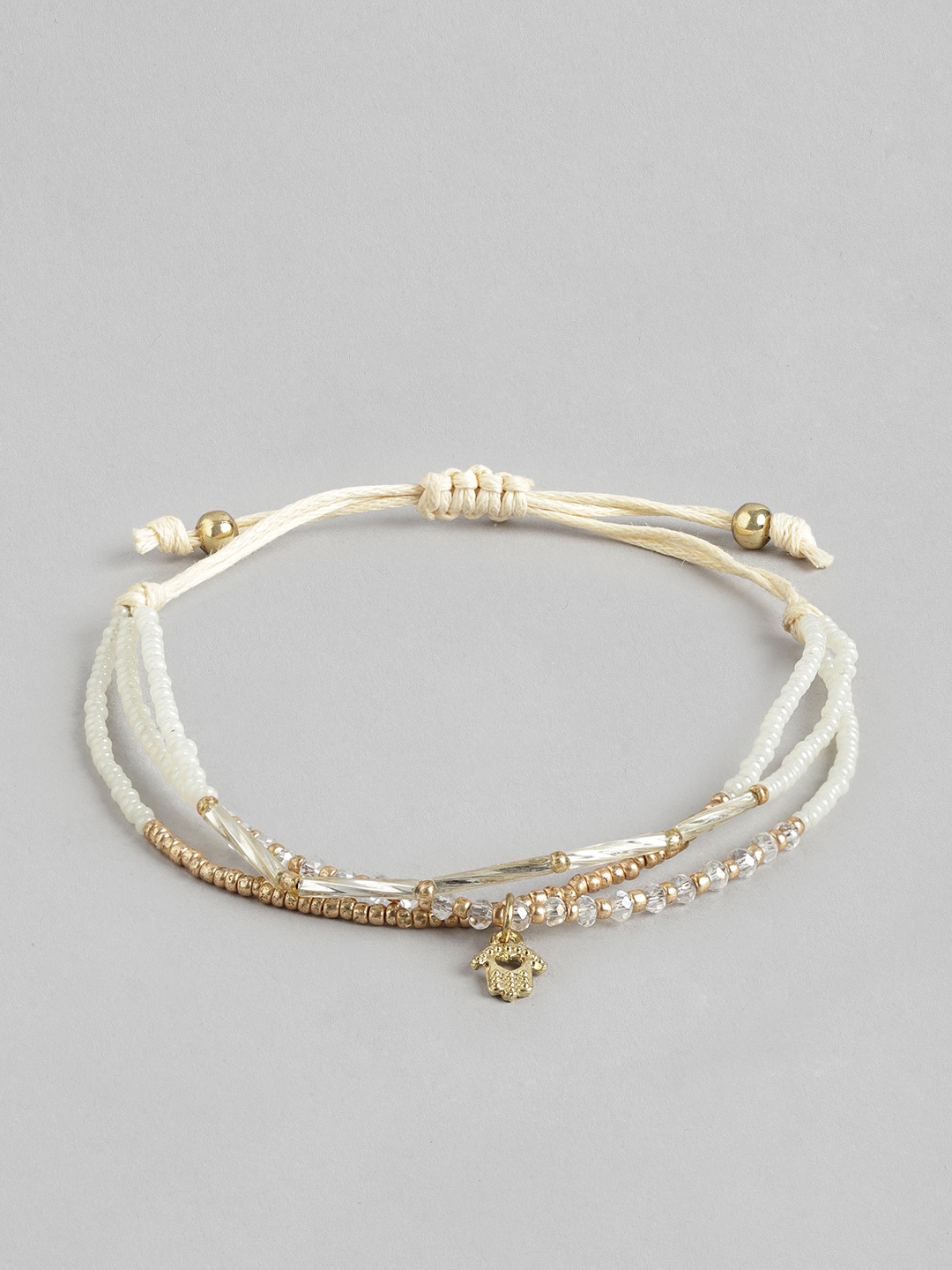 

RICHEERA Women Gold-Plated Artificial Beads Multistrand Bracelet, White