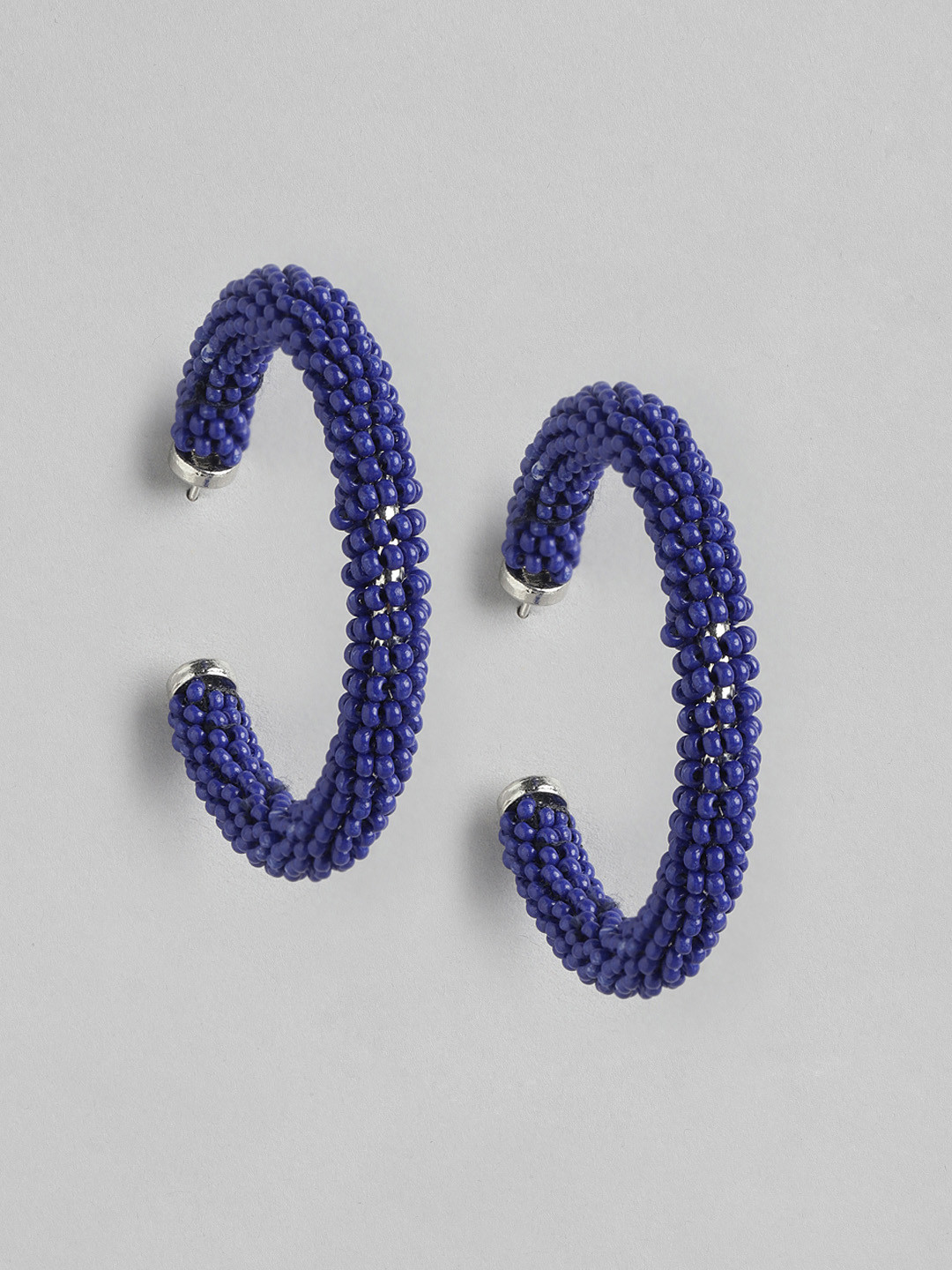 

RICHEERA Silver-Plated Circular Artificial Beads Half Hoop Earrings, Blue