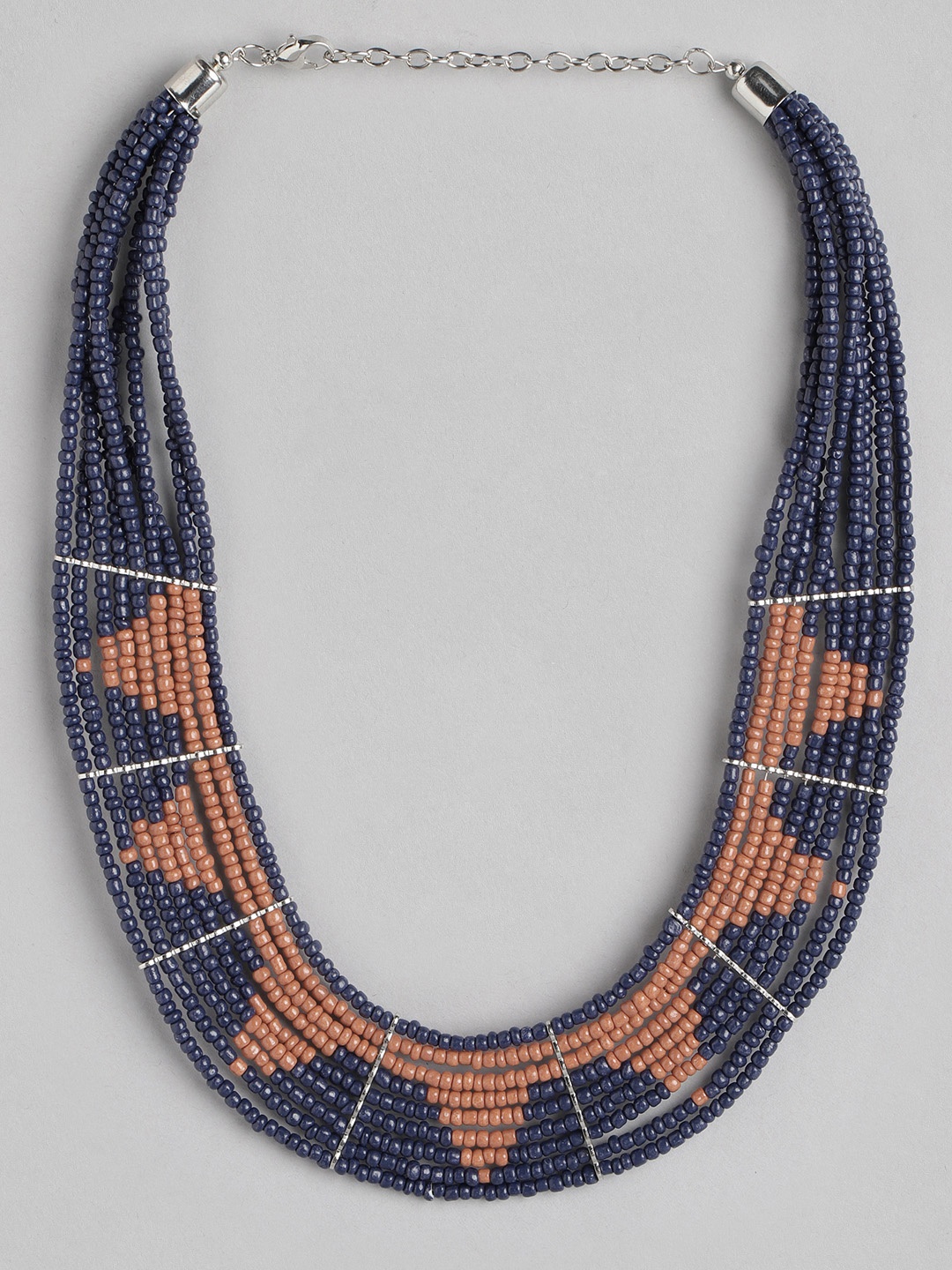 

RICHEERA Silver-Plated Artificial Beads Layered Necklace, Navy blue
