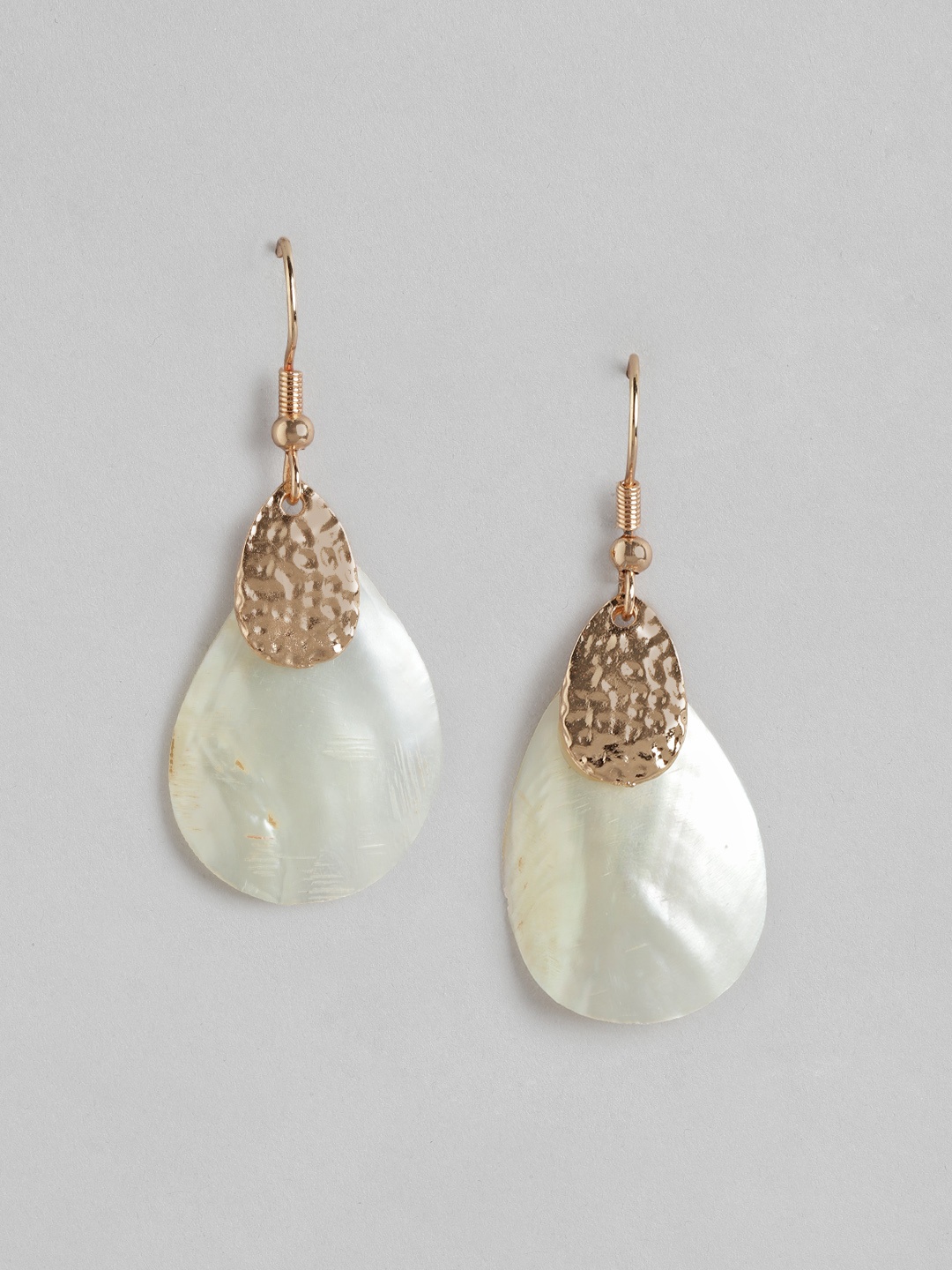 

RICHEERA Rose Gold-Plated Teardrop Shaped Artificial Beads Drop Earrings, Off white