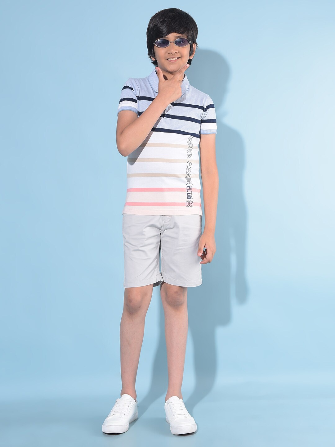 

Crimsoune Club Boys Striped Polo Collar Slim Fit T-shirt, Blue