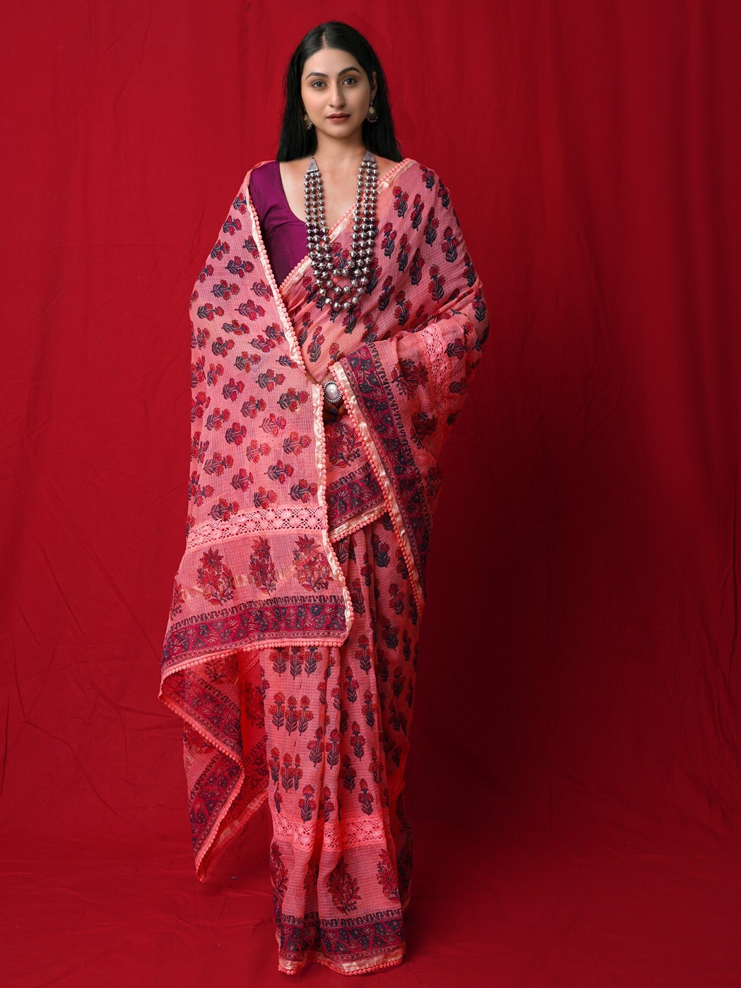 

Unnati Silks Ethnic Motifs Zari Silk Cotton Handloom Kota Saree, Orange