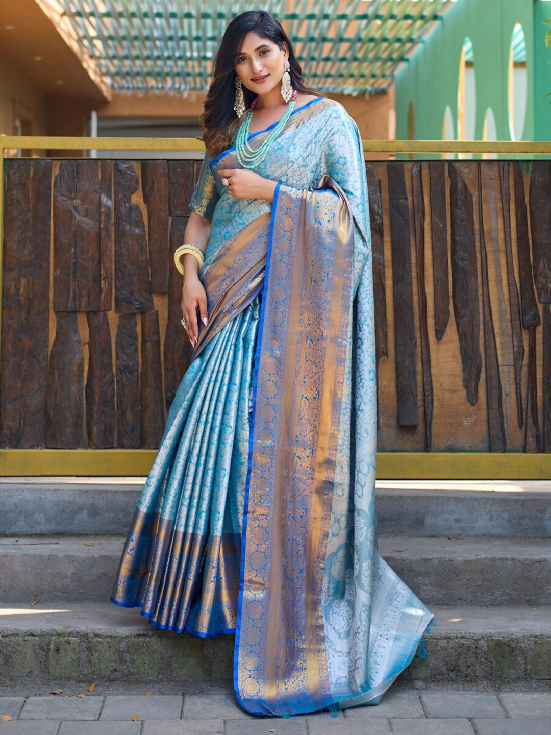 

LeeliPeeri Designer Ethnic Motifs Woven Design Zari Banarasi Saree, Blue