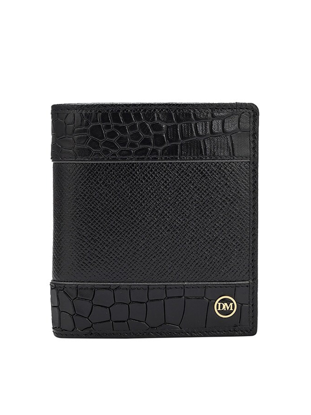 

Da Milano Men Textured Leather Two Fold Wallet, Black