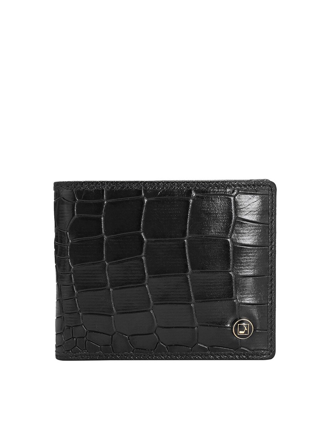 

Da Milano Men Textured Leather Two Fold Wallet, Black