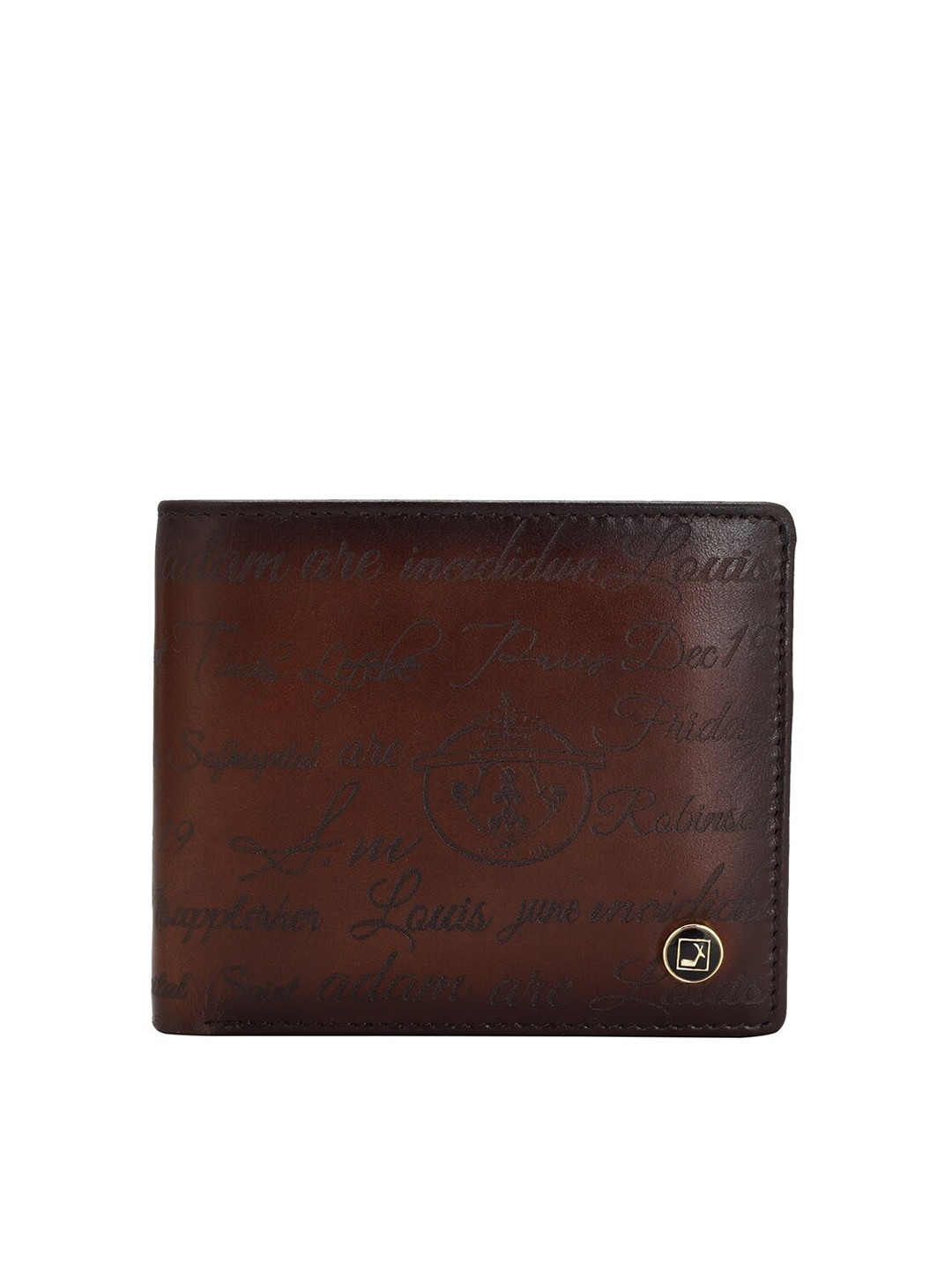 

Da Milano Men Typography Textured Leather Two Fold Wallet, Brown