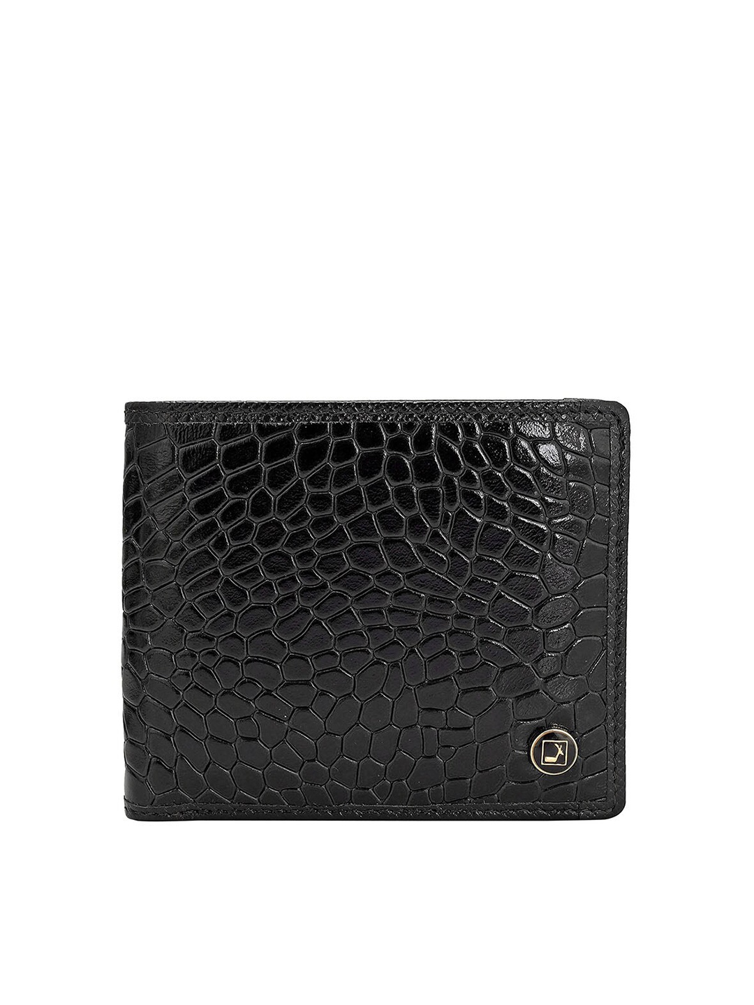 

Da Milano Men Floral Textured Leather Two Fold Wallet, Black