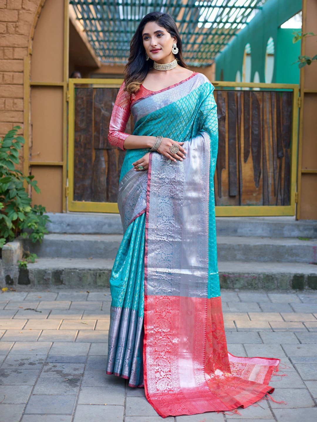 

LeeliPeeri Designer Ethnic Motifs Woven Design Zari Banarasi Saree, Blue