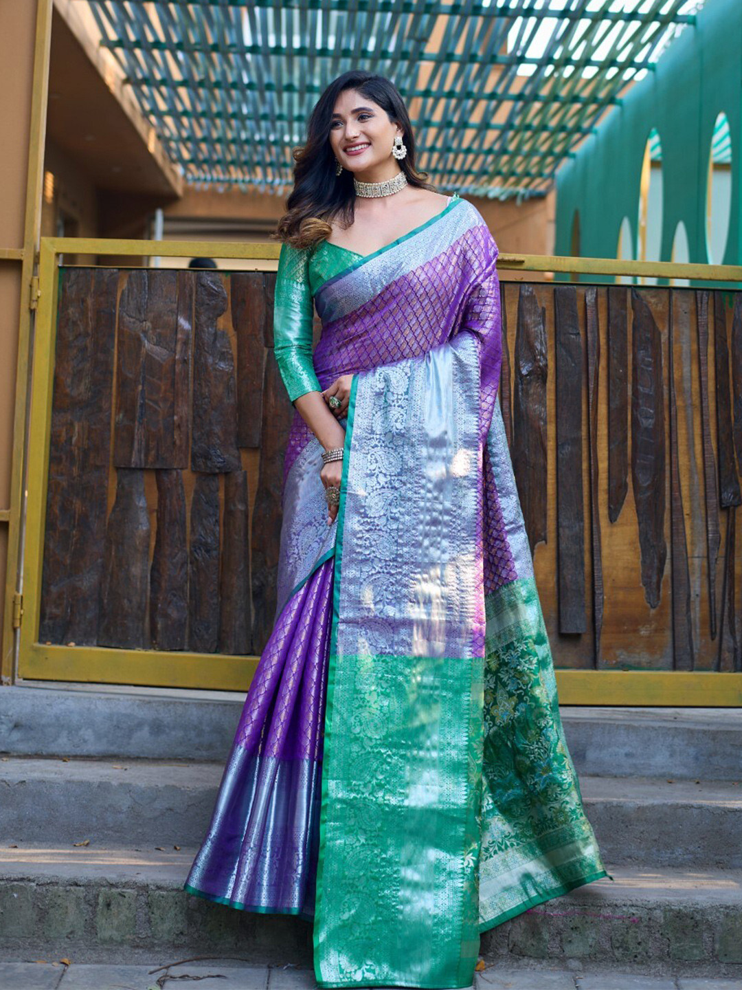 

LeeliPeeri Designer Ethnic Motifs Woven Design Zari Detailed Banarasi Saree, Purple