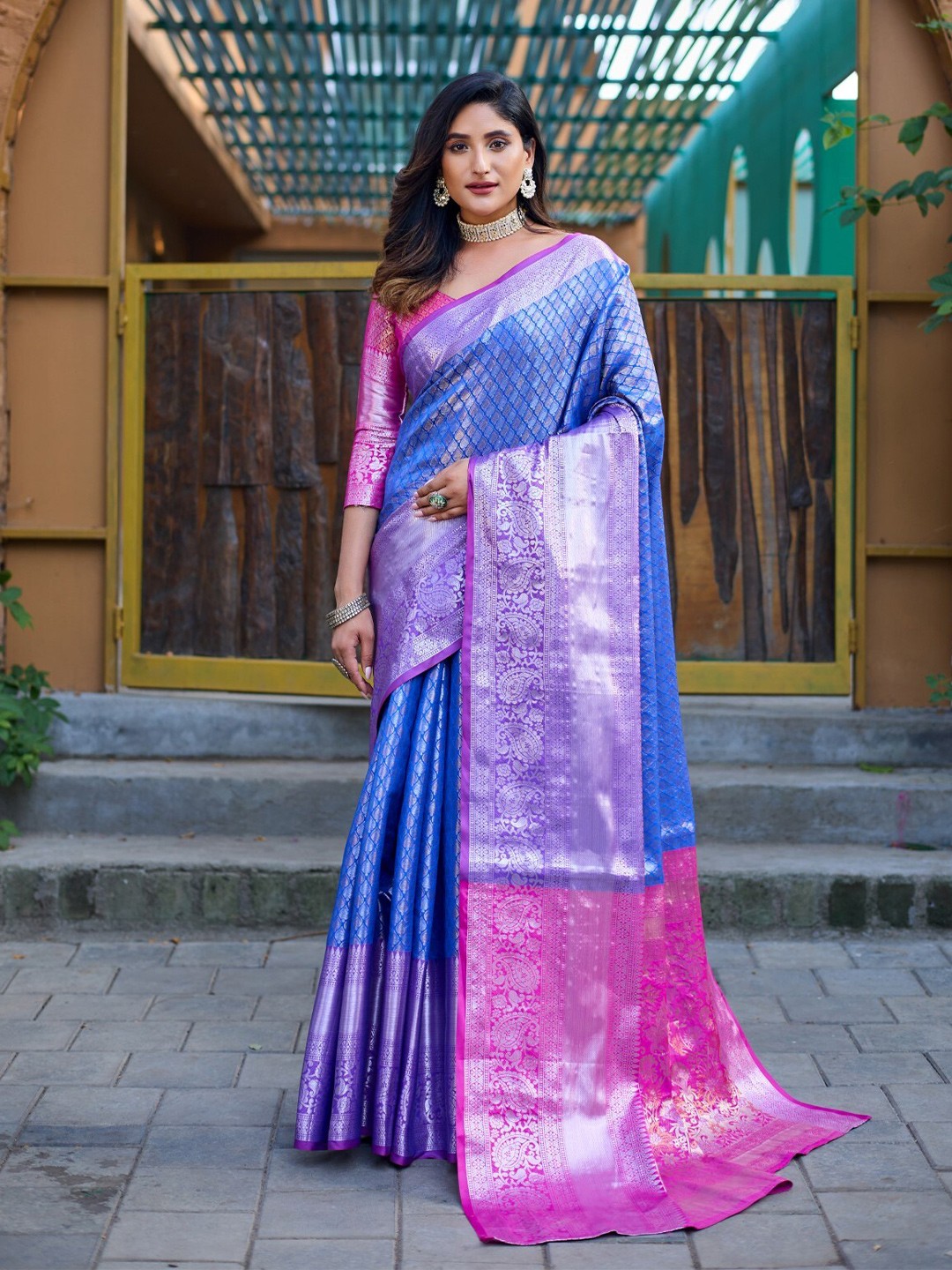 

LeeliPeeri Designer Ethnic Motifs Woven Design Zari Detailed Banarasi Saree, Blue