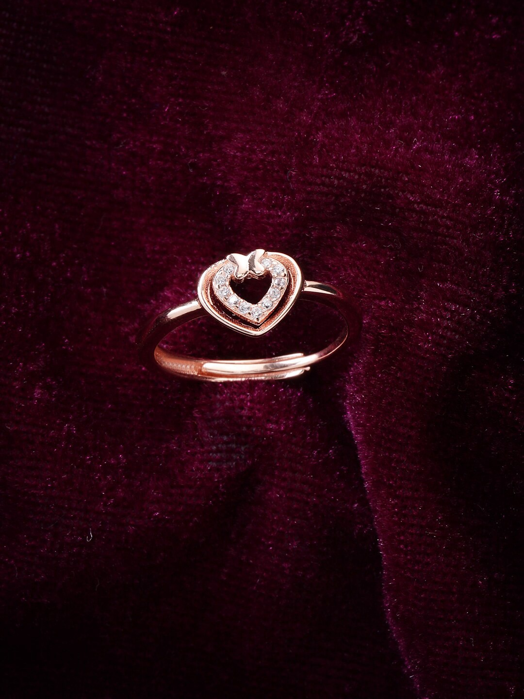 

PRIONI Rose Gold-Plated 925 Sterling Silver Cubic Zirconia-Studded Adjustable Finger Ring