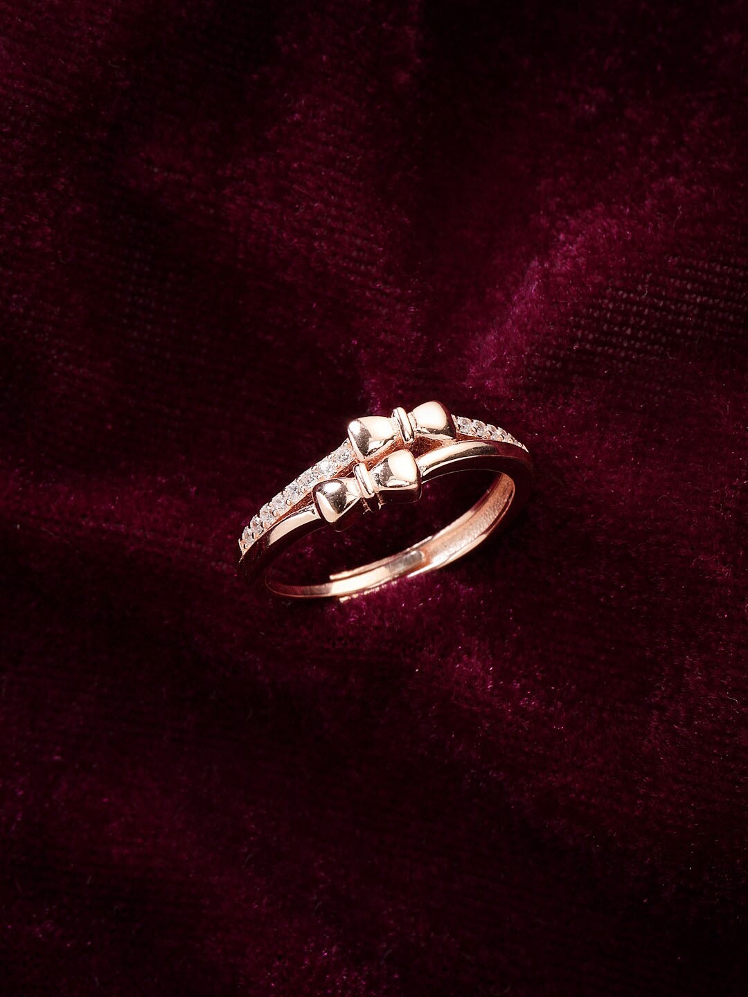 

PRIONI Rose Gold-Plated 925 Sterling Silver Cubic Zirconia-Studded Adjustable Finger Ring